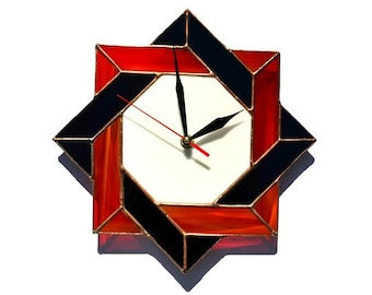 Modern Wall Clock 10 / 14 Inch Red Black - Unique Celtic Knot Theme Stained Glass Home Decor for Living Room