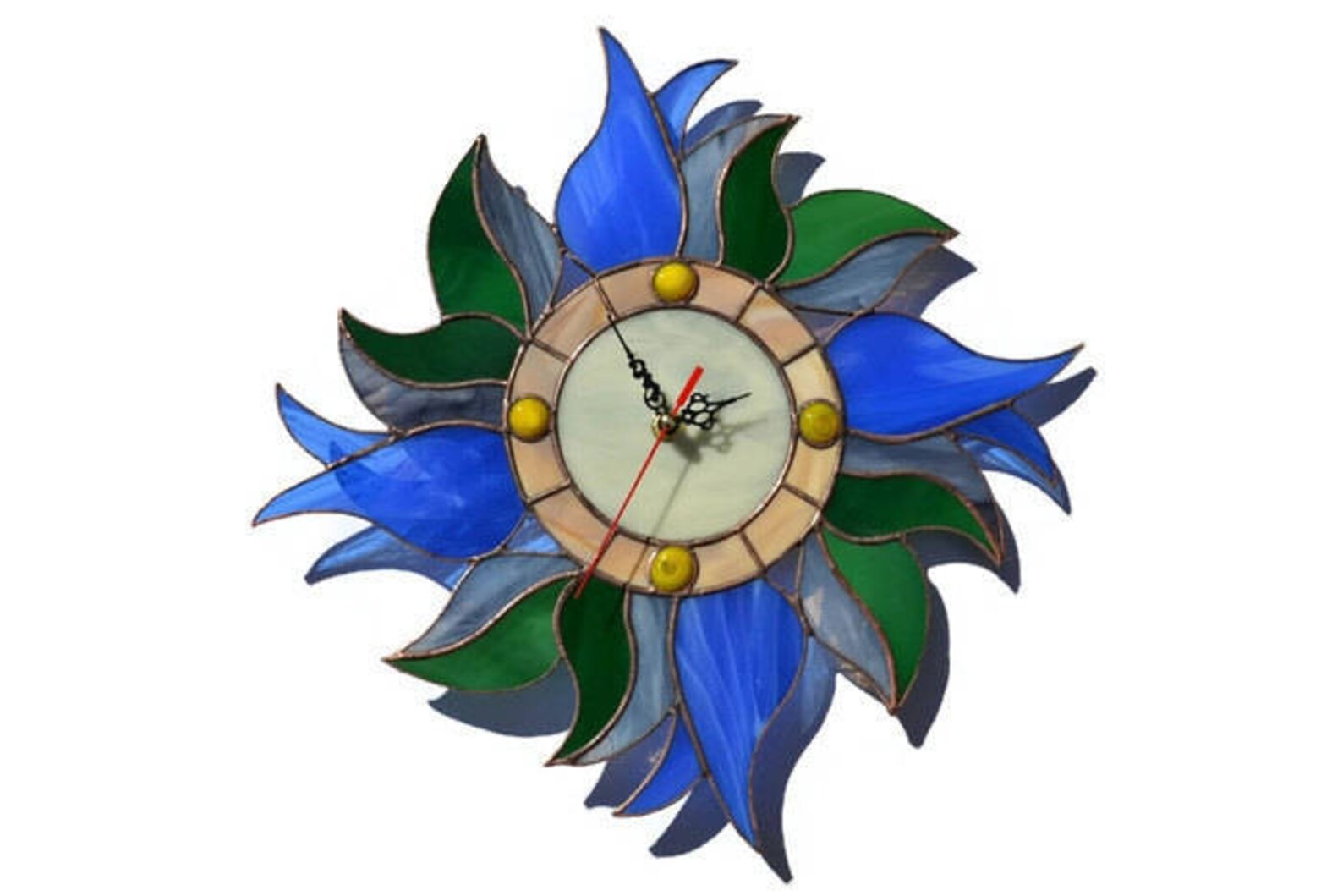 Blue Tulips Clock with Flowers Stained Glass Clock Flower Etsy