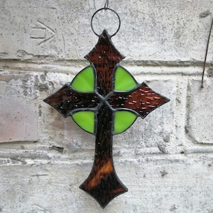 Stained Glass Cross Ornament Colorful Window Hanging or Wall Decor - Unique Christian Suncatcher