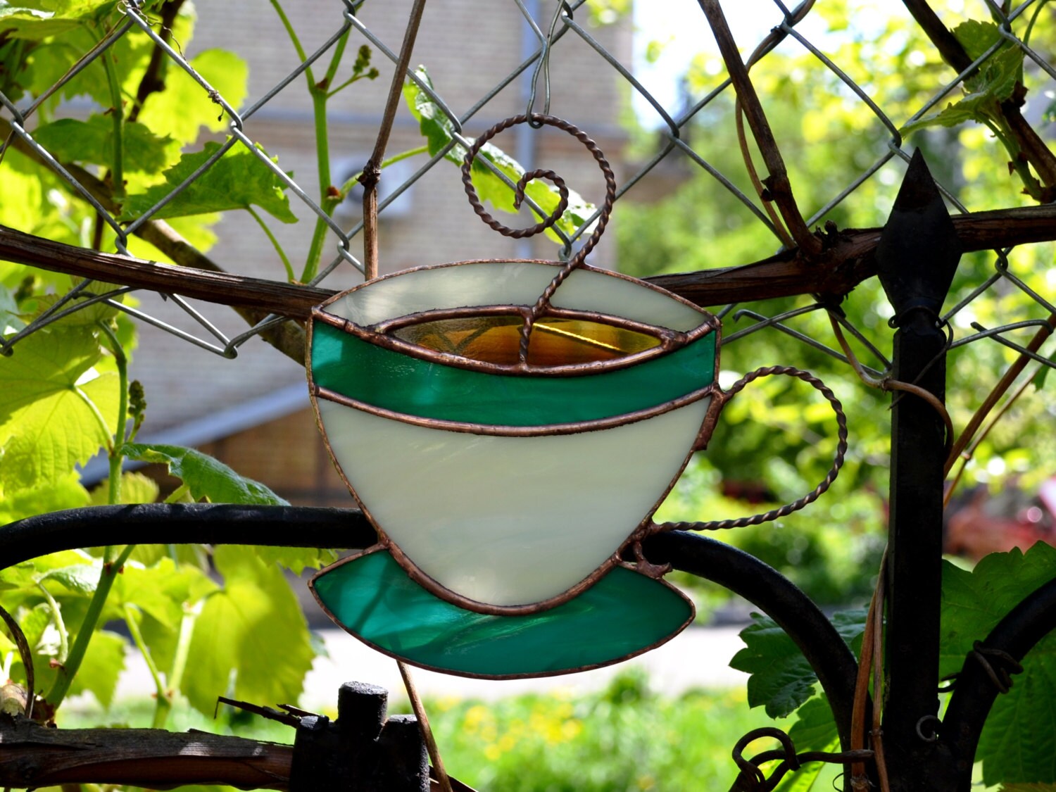 Stained Glass Coffee Cup Suncatcher ꞁ ZangerGlass