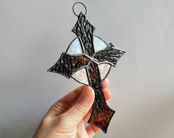 Stained Glass Cross Ornament Window Hanging or Wall Decor - Unique Christian Home Decoration