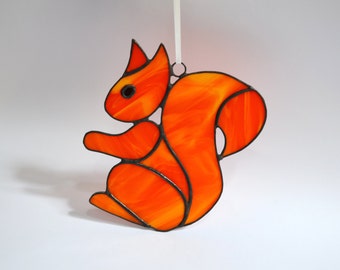 Red Squirrel Stained Glass Suncatcher