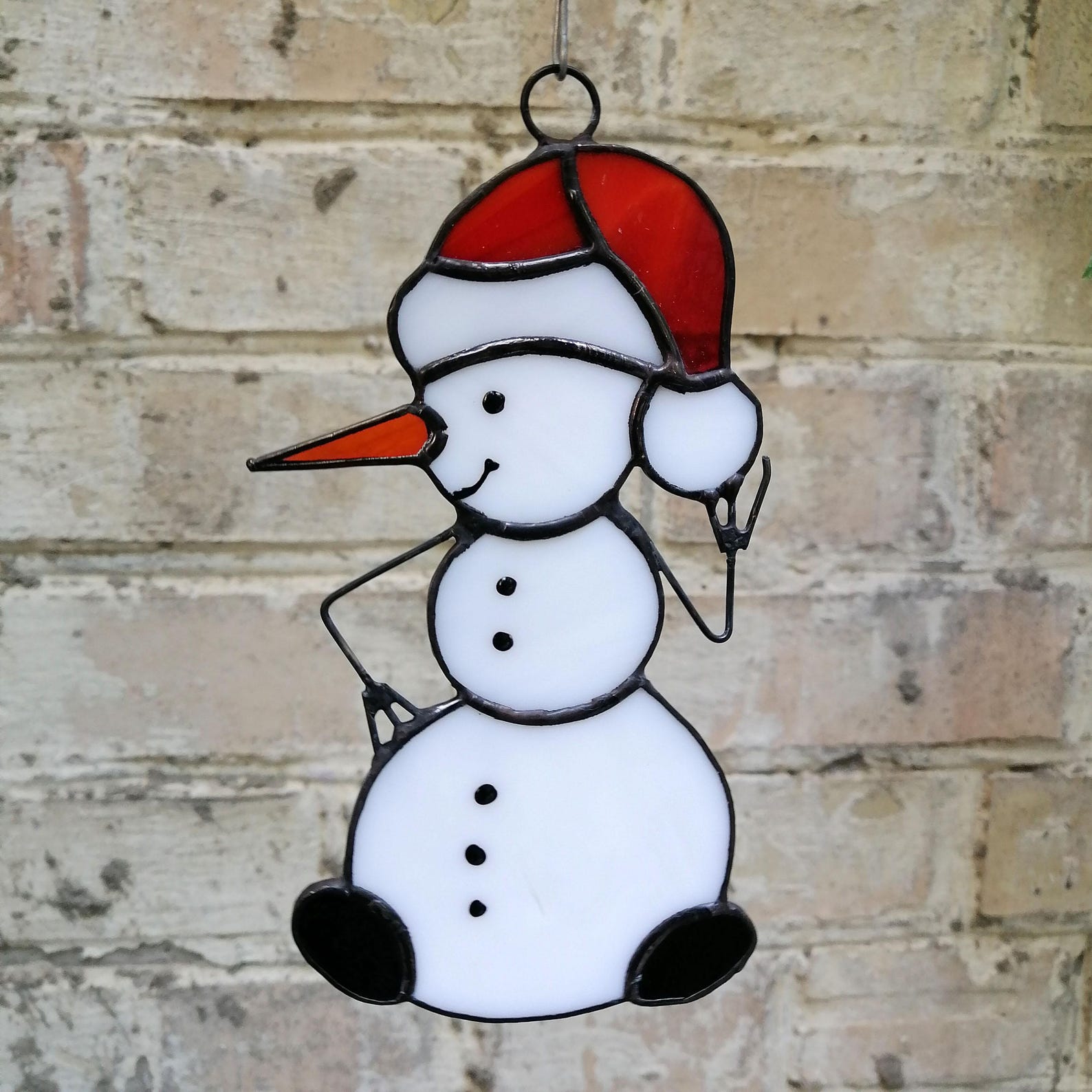 Snowman Stained Glass Suncatcher Window Hanging, Wall Decor, Xmas Tree ...