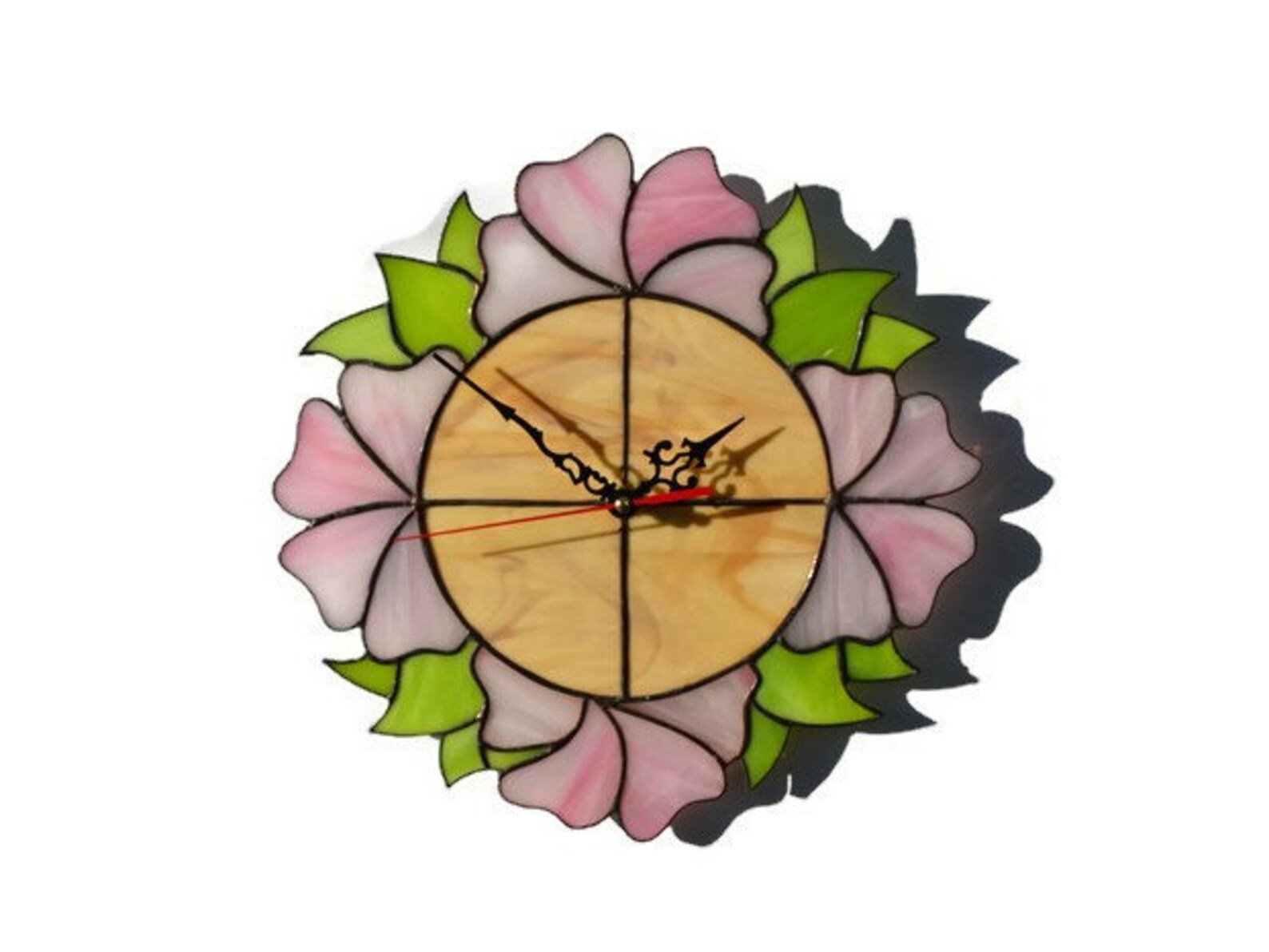 Stained Glass Clock with Flowers. Pink Flower Clock Floral Etsy