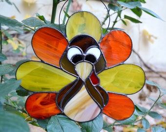 Stained Glass Turkey Suncatcher Window Hanging or Wall Decor - Cute Bird Sun Catcher