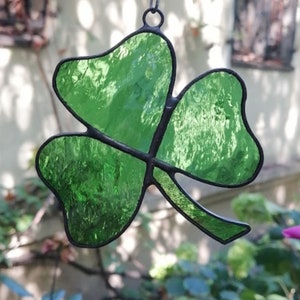 Stained Glass Shamrock Suncatcher Window Hanging or Wall Decor. Handmade Lucky Clover Sun Catcher