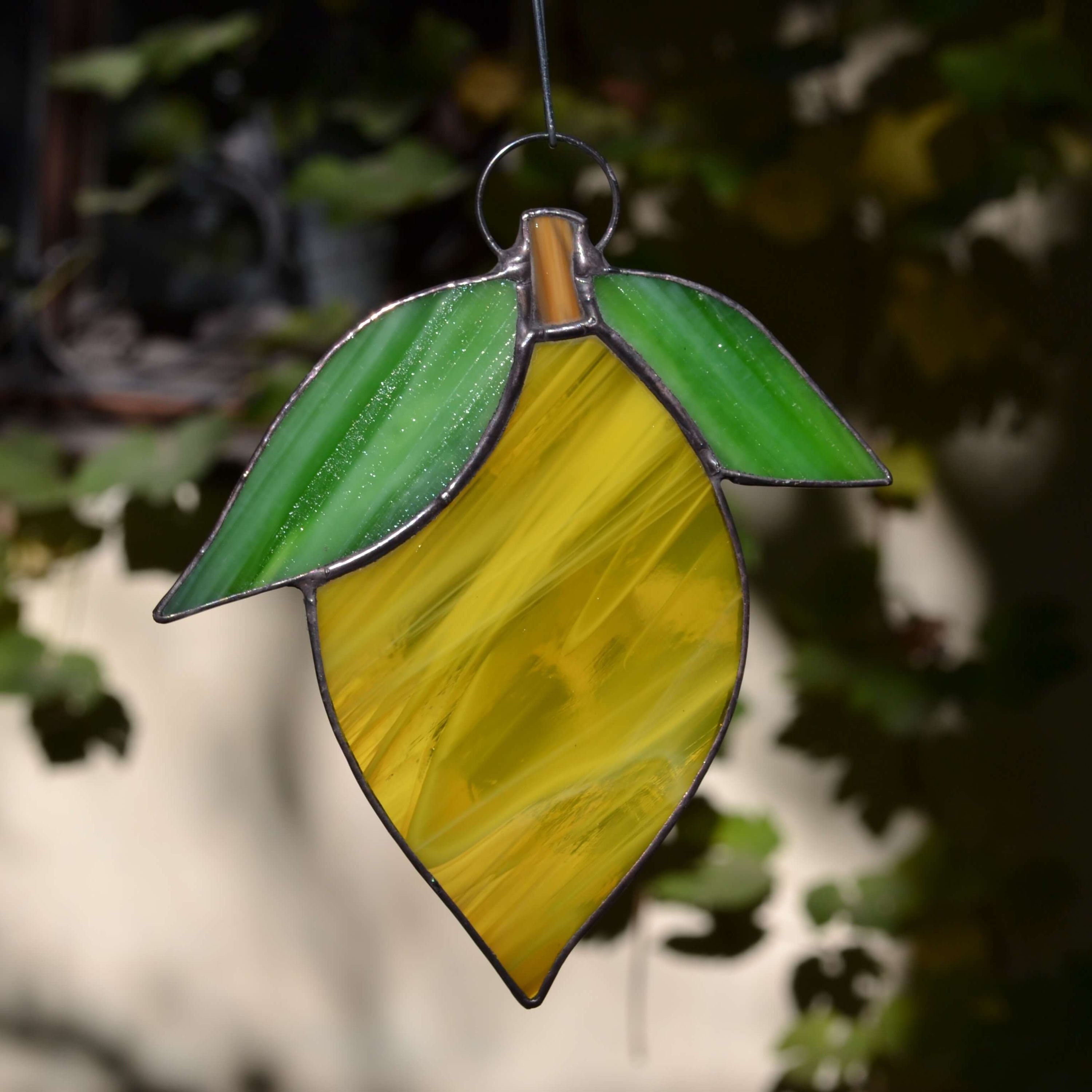 Yellow Lemon Stained Glass Suncatcher Window or Wall Hanging. Tropical Bright Fruit Ornament for Kitchen Decor. Lemon Lover Gift