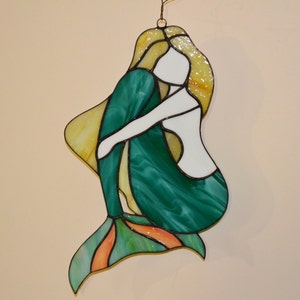 Large Mermaid Stained Glass Suncatcher image 1