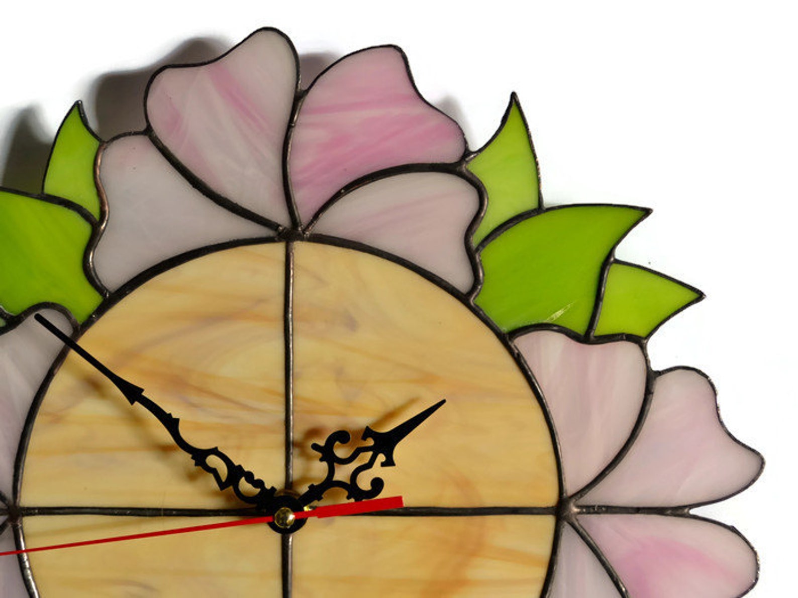 Stained Glass Clock with Flowers. Pink Flower Clock Floral Etsy