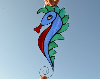 Stained Glass Seahorse Suncatcher - Whimsical Sea Horse Sun Catcher