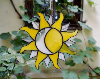 Sun and Moon Stained Glass Suncatcher. Stained Glass Sun and Moon Suncatcher. Sun Moon Stained Glass