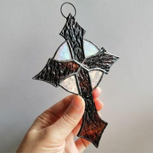 Stained Glass Cross Suncatcher Window Hanging or Wall Decor. Unique Christian Ornament for Home