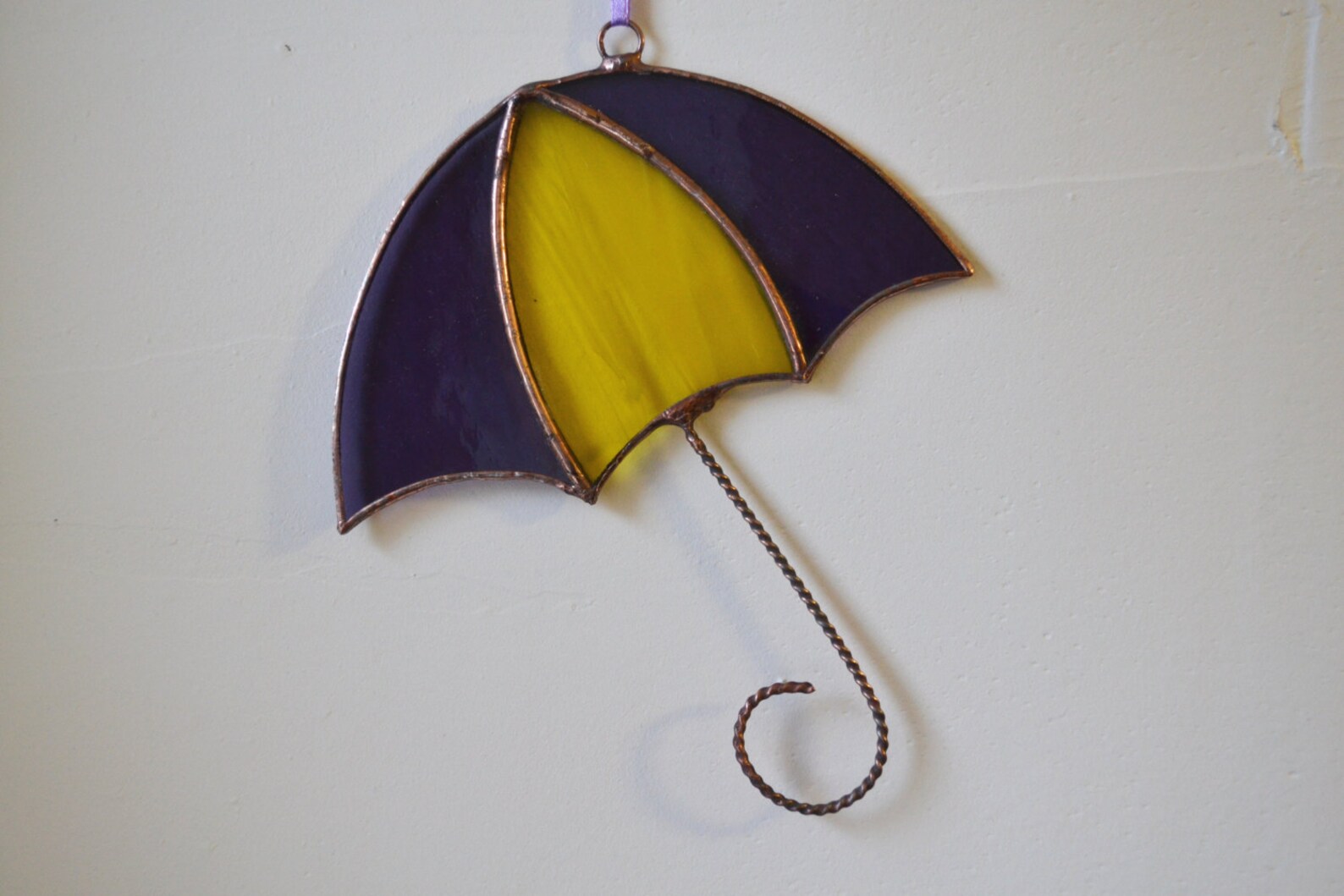 Stained Glass Umbrella Suncatcher yellow gold grape purple Etsy