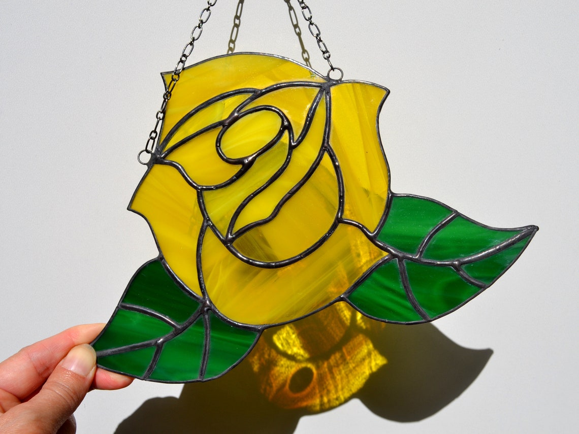 Beautiful Yellow Rose Stained Glass Yellow Rose of Texas | Etsy