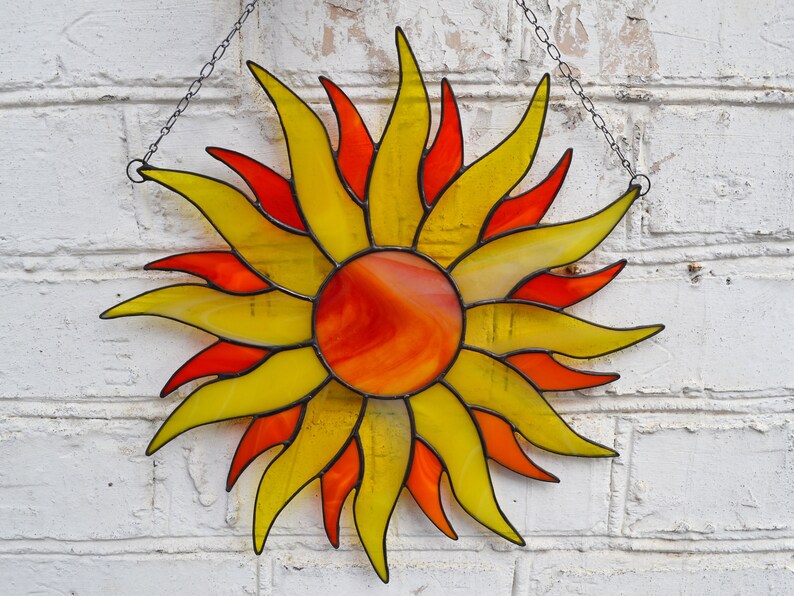 Stained Glass Sun Suncatcher. Sun Stained Glass Panel Etsy
