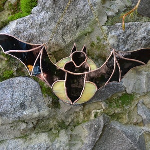 Flying Over Moon Bat Stained Glass Panel for Window Hanging. Goth Stained Glass Bat Suncatcher. Gothic Sun Catcher Bat image 6