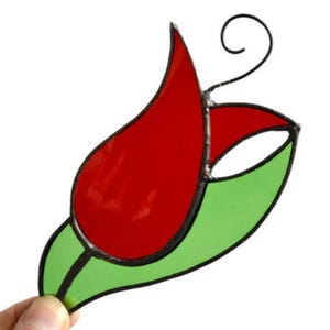 Red Tulip Stained Glass Suncatcher Window Hanging or Wall Decor, Spring Flower Ornament
