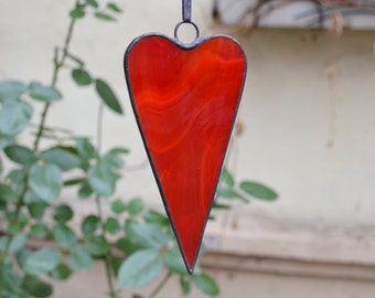 Boho Red Heart Stained Glass Suncatcher Window Hanging - Valentines Day Gift for him / her