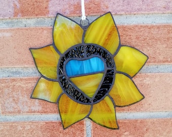 Ukraine Sunflower Stained Glass Suncatcher - Ukrainian Sunflower Ornament