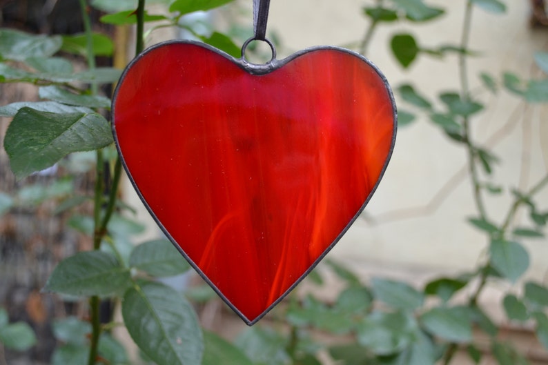 Stained Glass Heart Suncatcher Red Heart Ornament Romantic Etsy
