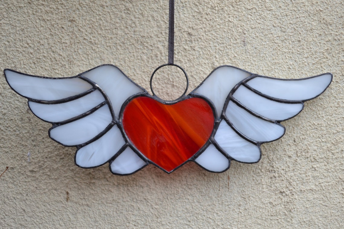 Stained Glass Heart with Wings Personalized on Request Etsy
