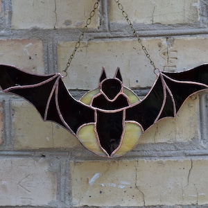 Flying Over Moon Bat Stained Glass Panel for Window Hanging or Wall Decor. Goth Bat Suncatcher Home or Office. Whimsical Halloween Gift Idea