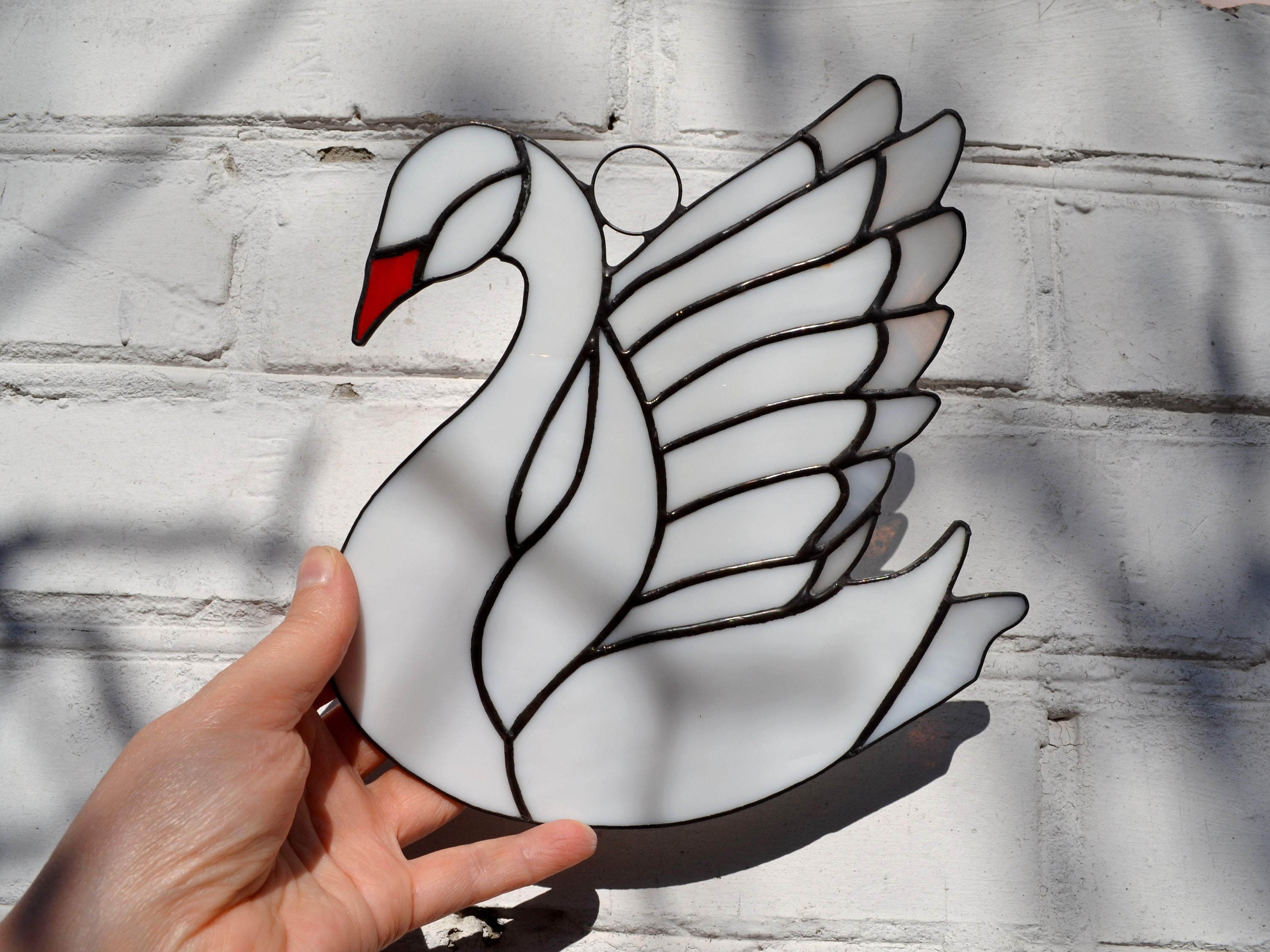 Stained Glass Swan Suncatcher / Snowy White Swan Sun Catcher / Etsy