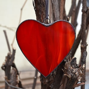 Red Heart Stained Glass Window Hangings. Stained Glass Heart Suncatcher. Stained Glass Heart Sun Catcher. Stained Glass Heart Ornament