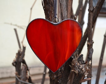 Red Heart Stained Glass Window Hangings. Stained Glass Heart Suncatcher. Stained Glass Heart Sun Catcher. Stained Glass Heart Ornament