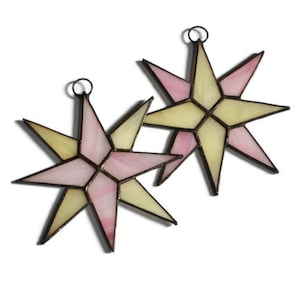 Stained Glass Star Ornaments Set: Pink & Ivory Celestial Window Decor