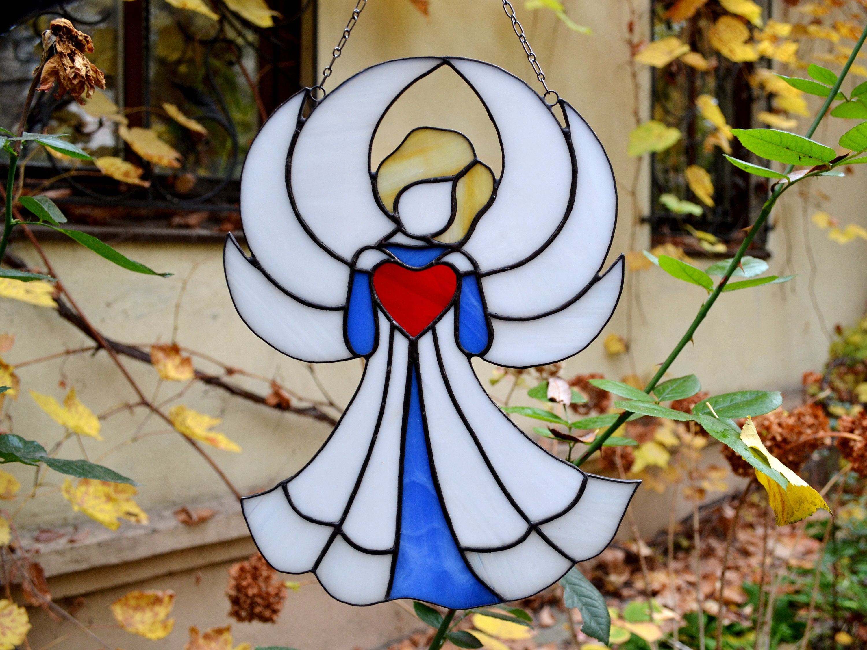 Large Stained Glass Angel Suncatcher Unique Angel Sun Etsy