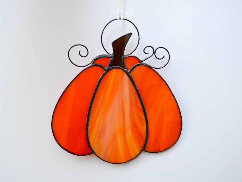 Pumpkin Stained Glass Stained Glass Pumpkin Suncatcher | Etsy