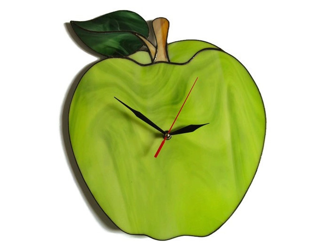 Green Apple Wall Clock 14 X 12 Inch Large Decorative Fruit Etsy
