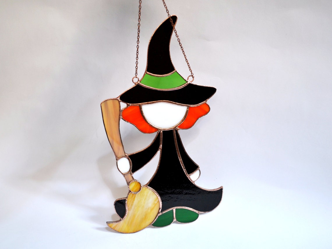 Stained Glass Witch Suncatcher. Witch Stained Glass Window Etsy