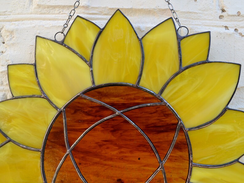 Large Yellow Sunflower Stained Glass Suncatcher Window Hanging Etsy