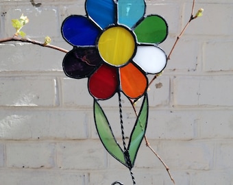 Rainbow Daisy Stained Glass Suncatcher Window Hanging. Unique Boho Flower Ornament. Handmade Gift for the Home Women Men