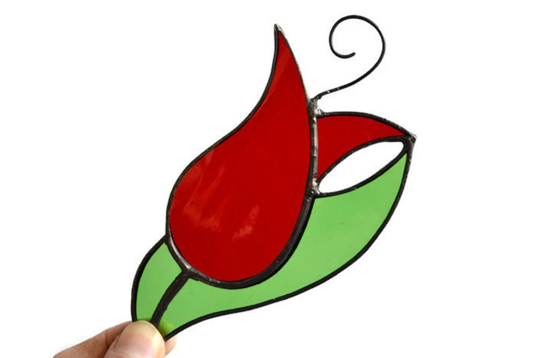 Red Tulip Stained Glass Suncatcher Window Hanging or Wall Decor Spring