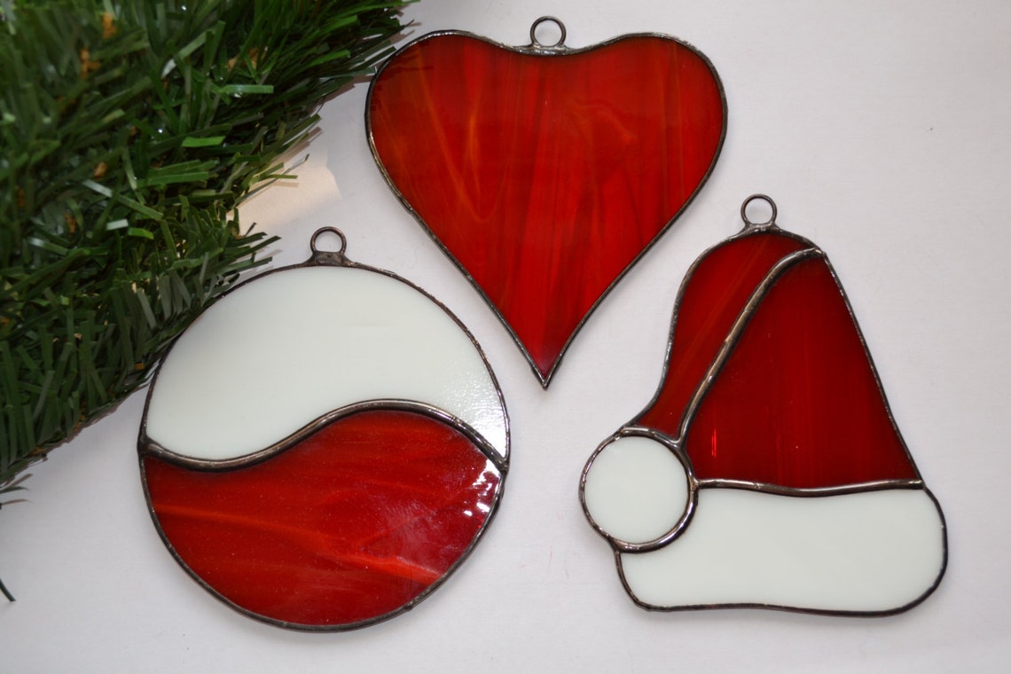 Stained Glass Christmas Ornaments Set of 3 Stained Glass Etsy