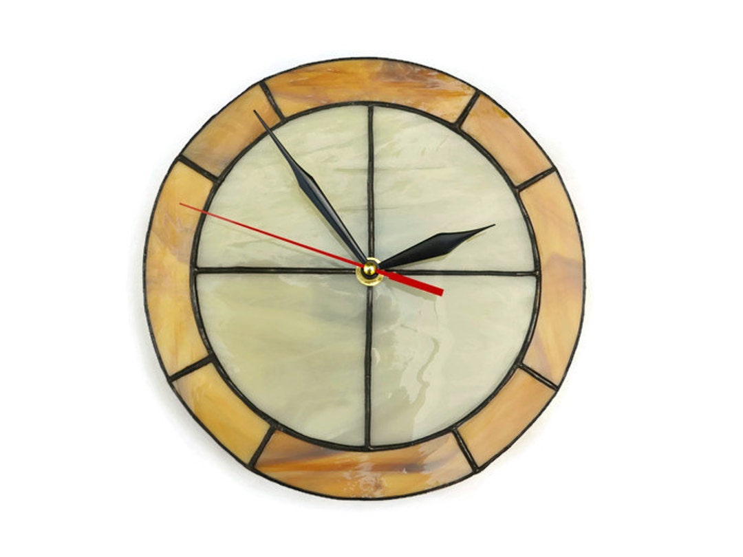 Modern Round Wall Clock 8.5 / 12 Inch Brown Ivory Minimalist Stained ...