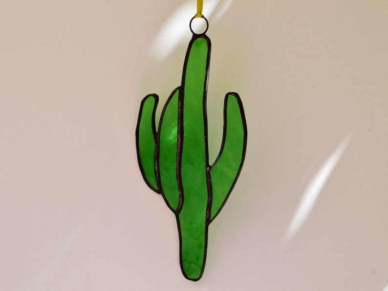 Stained Glass Cactus Suncatcher Stained Glass Cactus Plant Etsy
