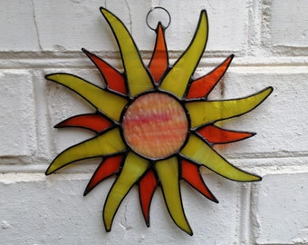 Boho Stained Glass Sun Suncatcher. Sunshine Sun Catcher. Sunburst Window Hanging or Wall Decor