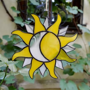 Sun and Moon Stained Glass Suncatcher. Stained Glass Sun and Moon Suncatcher. Sun Moon Stained Glass