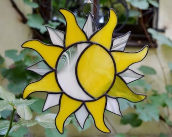 Sun and Moon Stained Glass Suncatcher. Stained Glass Sun and Moon Suncatcher. Sun Moon Stained Glass