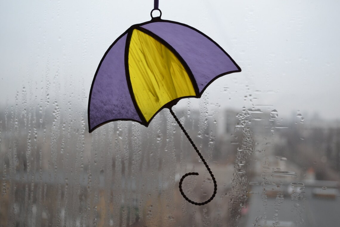 Stained Glass Umbrella Suncatcher yellow gold grape purple Etsy