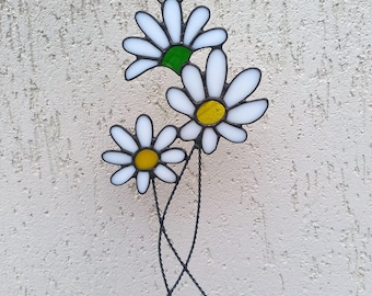 Daisy Flowers Bouquet Stained Glass Suncatcher Window or Wall Hanging. Wildflowers Panel Home Decor