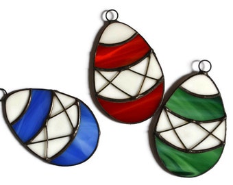 Decorative Stained Glass Easter Eggs Suncatcher Set of 3 Blue Red Green