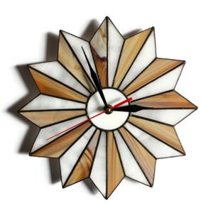 Relógio de parede moderno de meados do século Starburst 10/14 polegadas marrom branco - decoração de vitral exclusiva para casa ou escritório