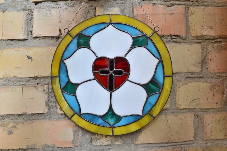 Luther Rose Stained Glass Panel 10 Inch. Lutheran Cross. Round | Etsy