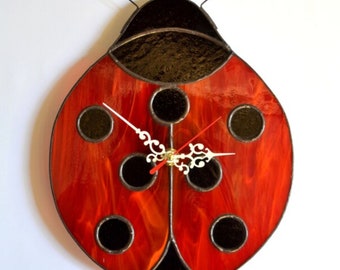Stained Glass Ladybug Wall Clock 10 Inch. Lady Bug Home Decor, Kids Room, Nursery