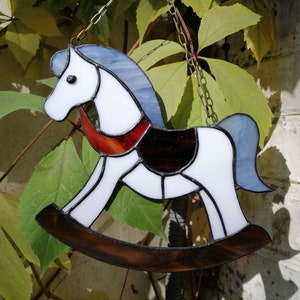 Stained Glass Rocking Horse Suncatcher Window Hanging, Wall Decor or Xmas Tree Decoration. Unique Handmade Animal Christmas Ornament